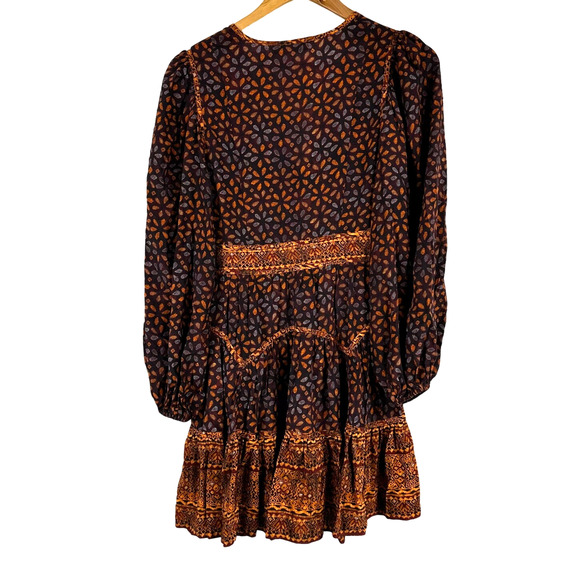 Ulla Johnson NWOT Hayana Mini Dress in Agate Brown Size 14 100% Silk Shibori - Picture 3 of 10